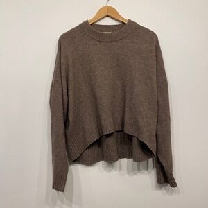 HM Womens Brown Knit Crewneck Sweater Size Large Oversized Soft Marl